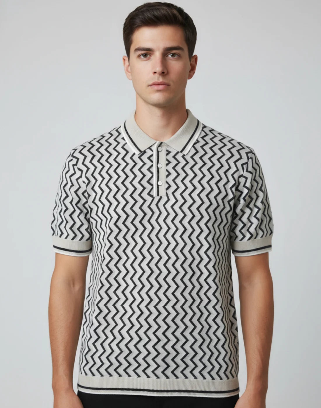 Green Jacquared Knitted Fabric Polo T-shirt