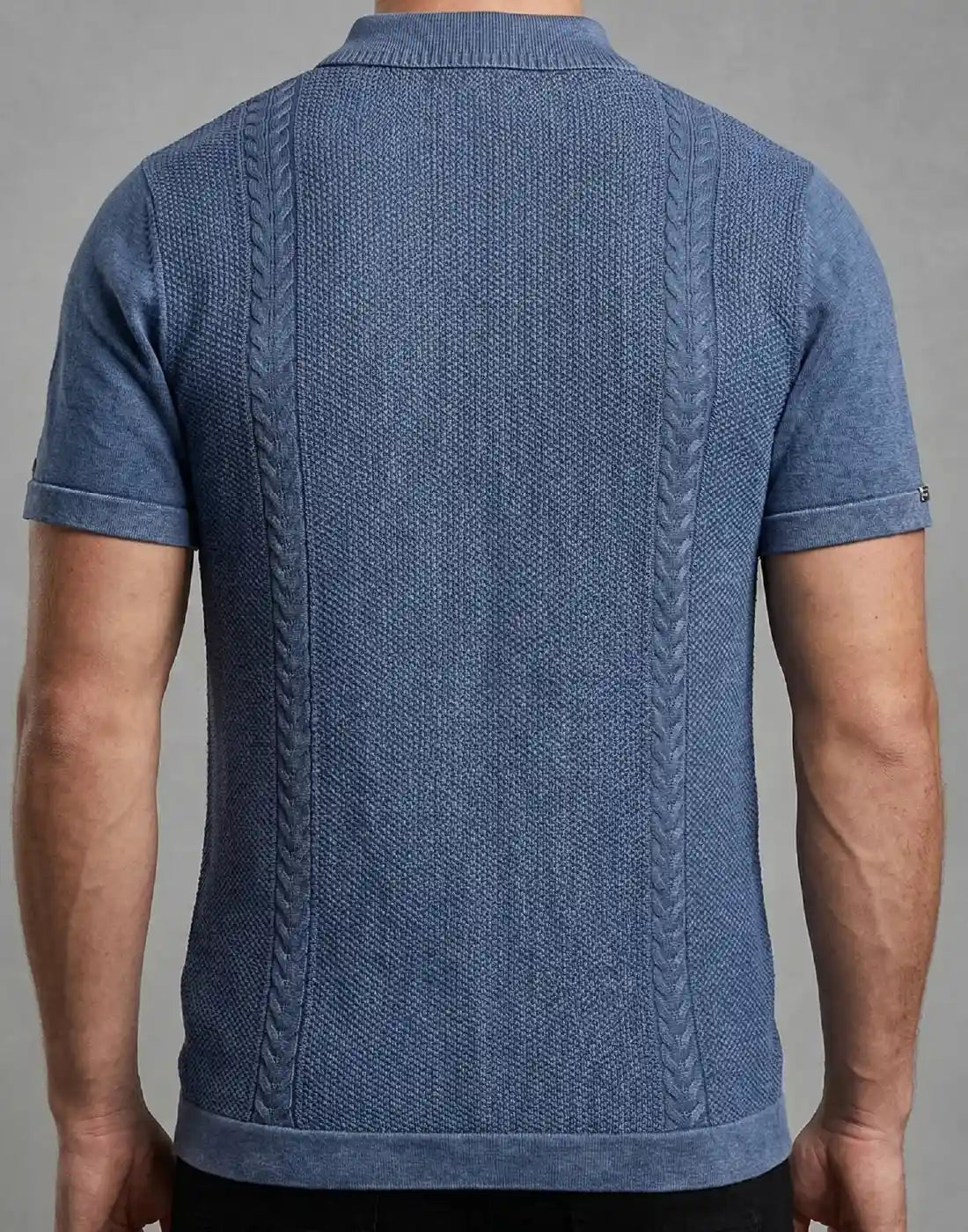 Blue Knitted Fabric Polo T-shirt