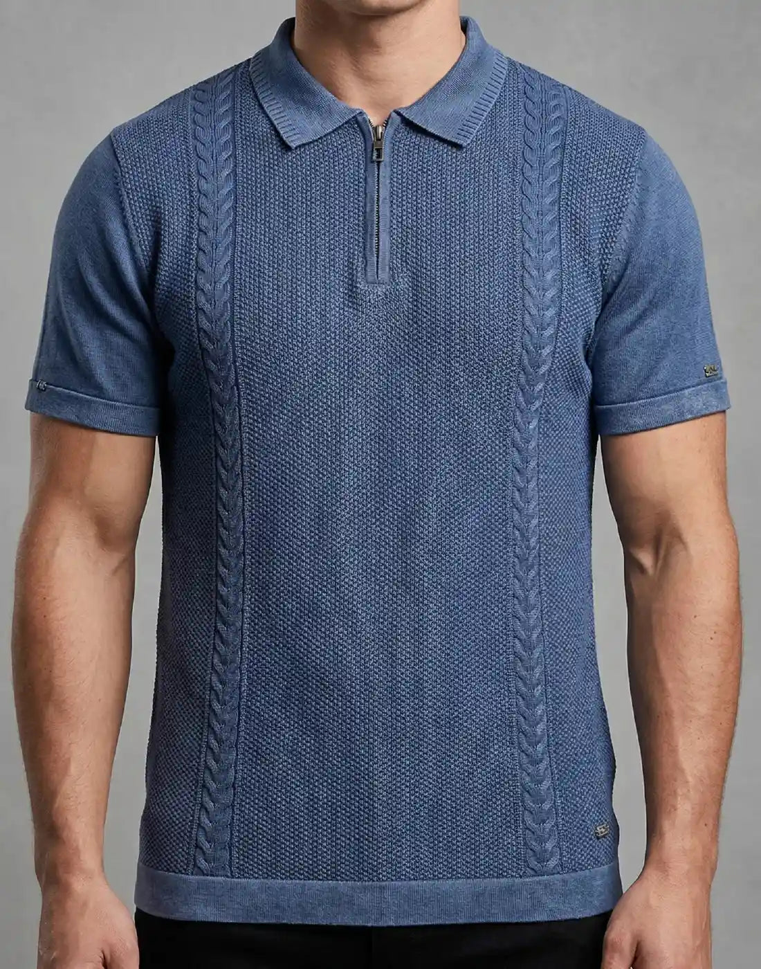 Blue Knitted Fabric Polo T-shirt