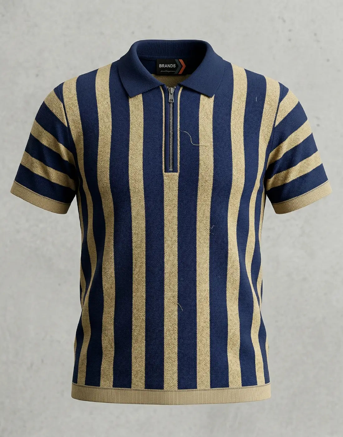 Blue Brown Strip Knitted Fabric Polo T-shirt