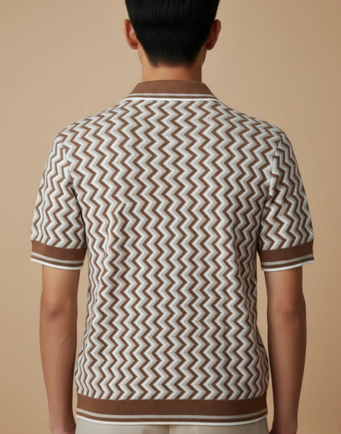 Brown Jacquared Knitted Fabric Polo T-shirt