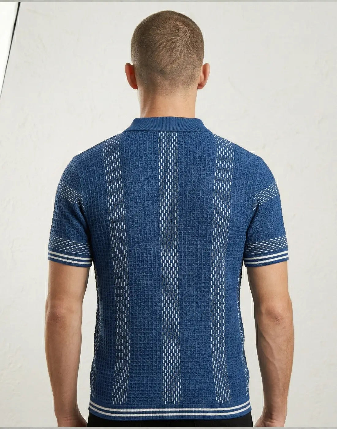 Blue Strip Knitted Fabric Polo T-shirt
