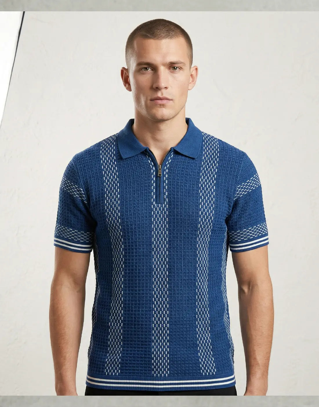 Blue Strip Knitted Fabric Polo T-shirt