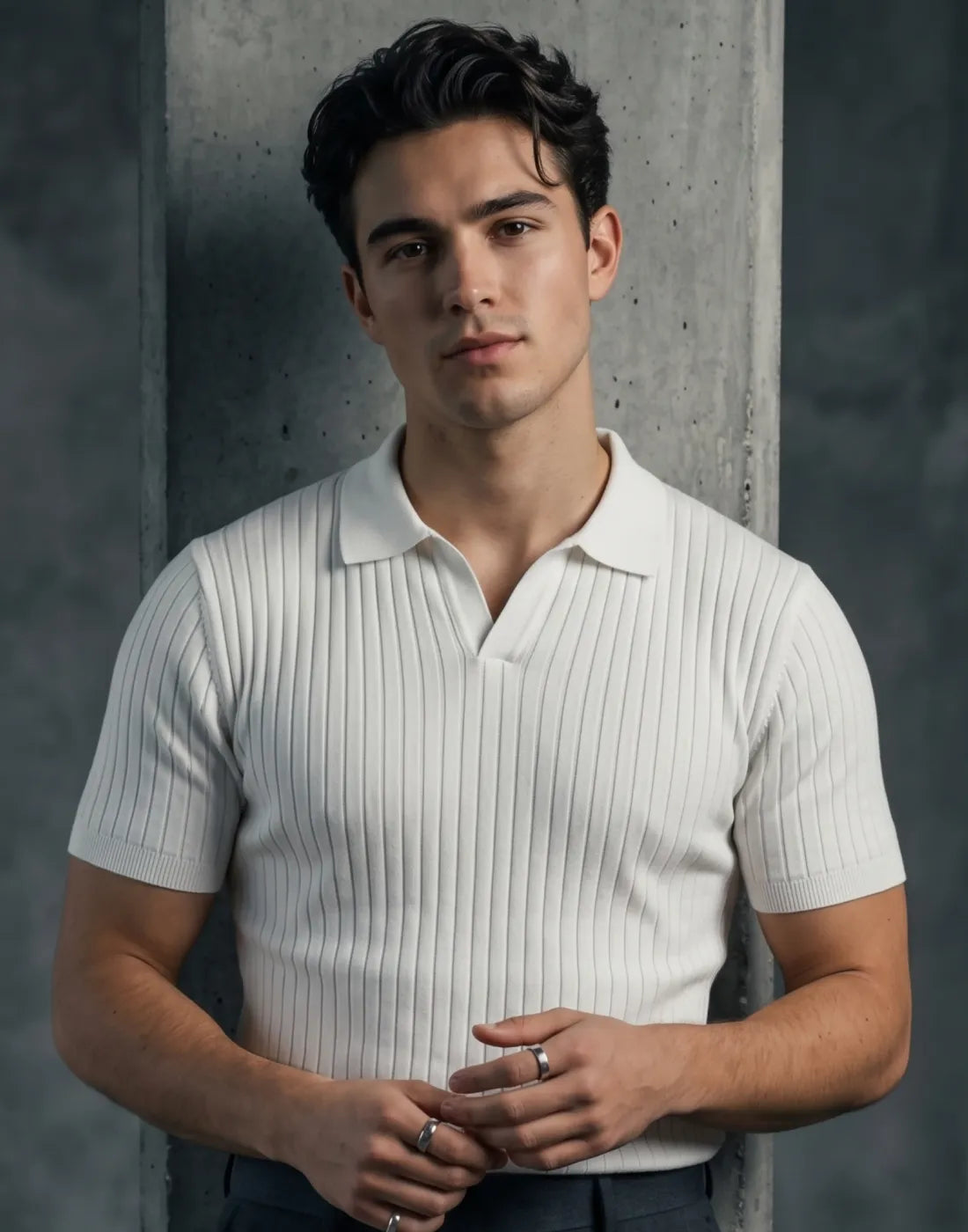 White Knitted Urban Polo T-shirt